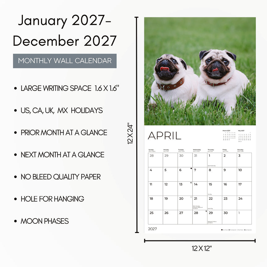'27 Wall Calendar - Pugs