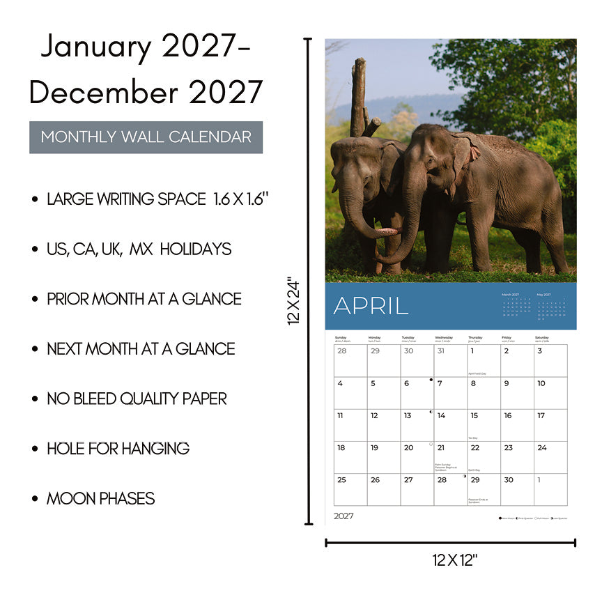 PFC: '27 Wall Calendars - Rescue Elephants - Gives Back!