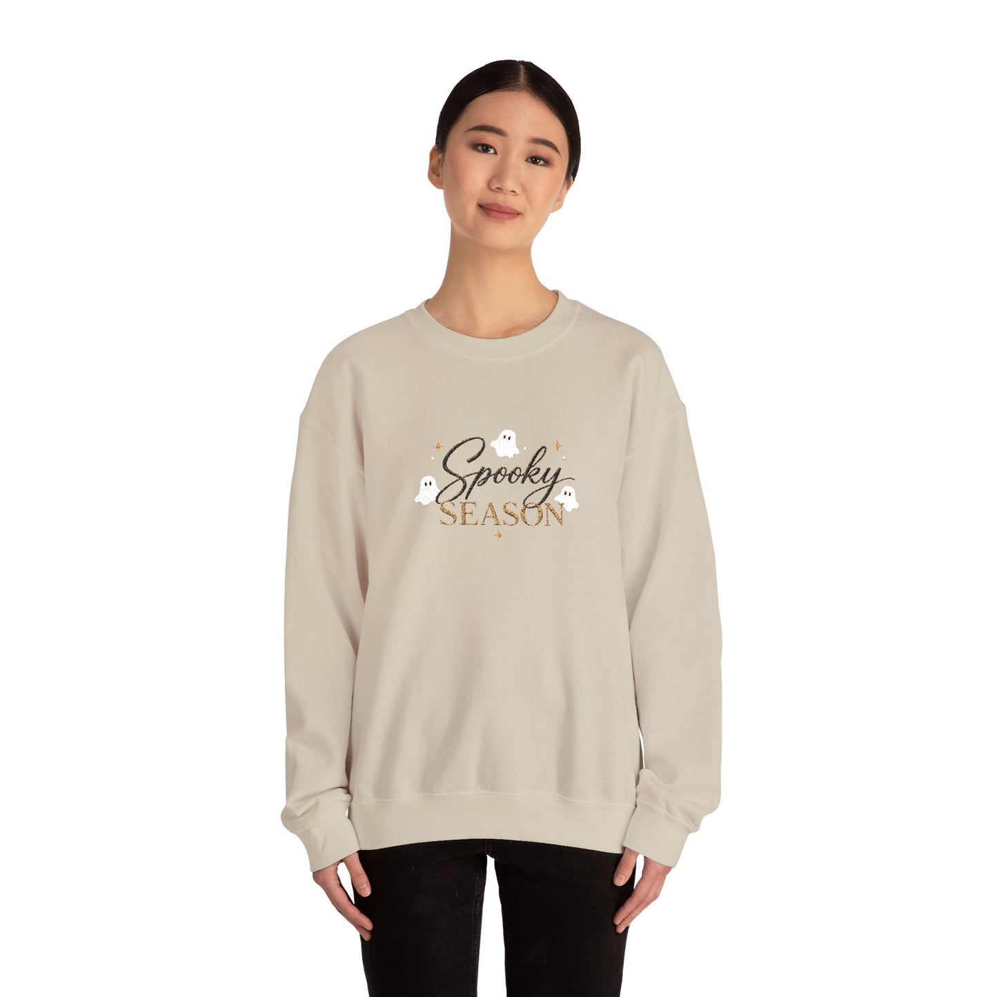 Spooky Season Embroidered Sweatshirt — Cute Ghosts Crewneck (10% to Rescue Partners)