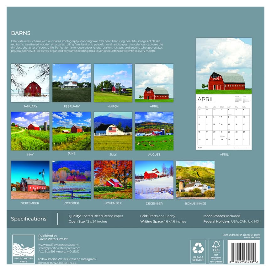 '27 Wall Calendar - Barns