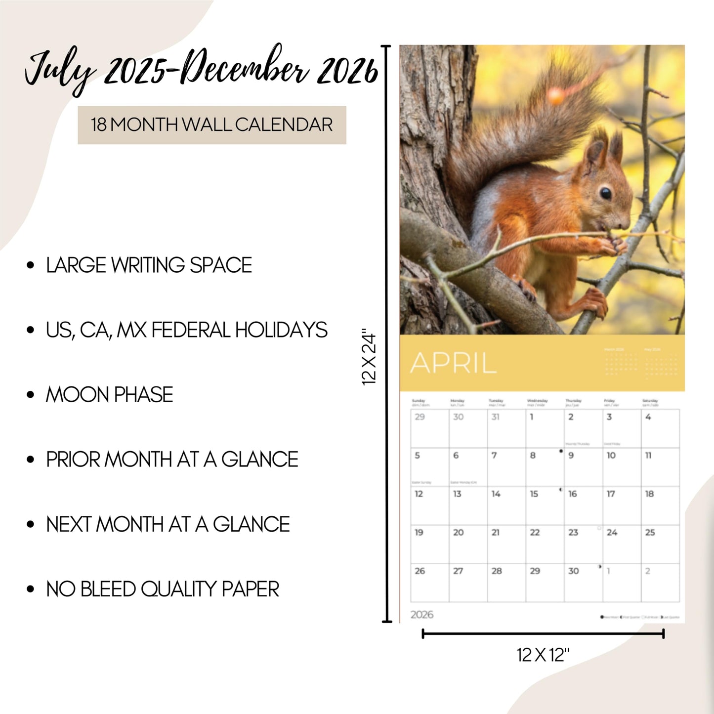 '26 Wall Calendar - Cows, Owls, & Woodland Creatures
