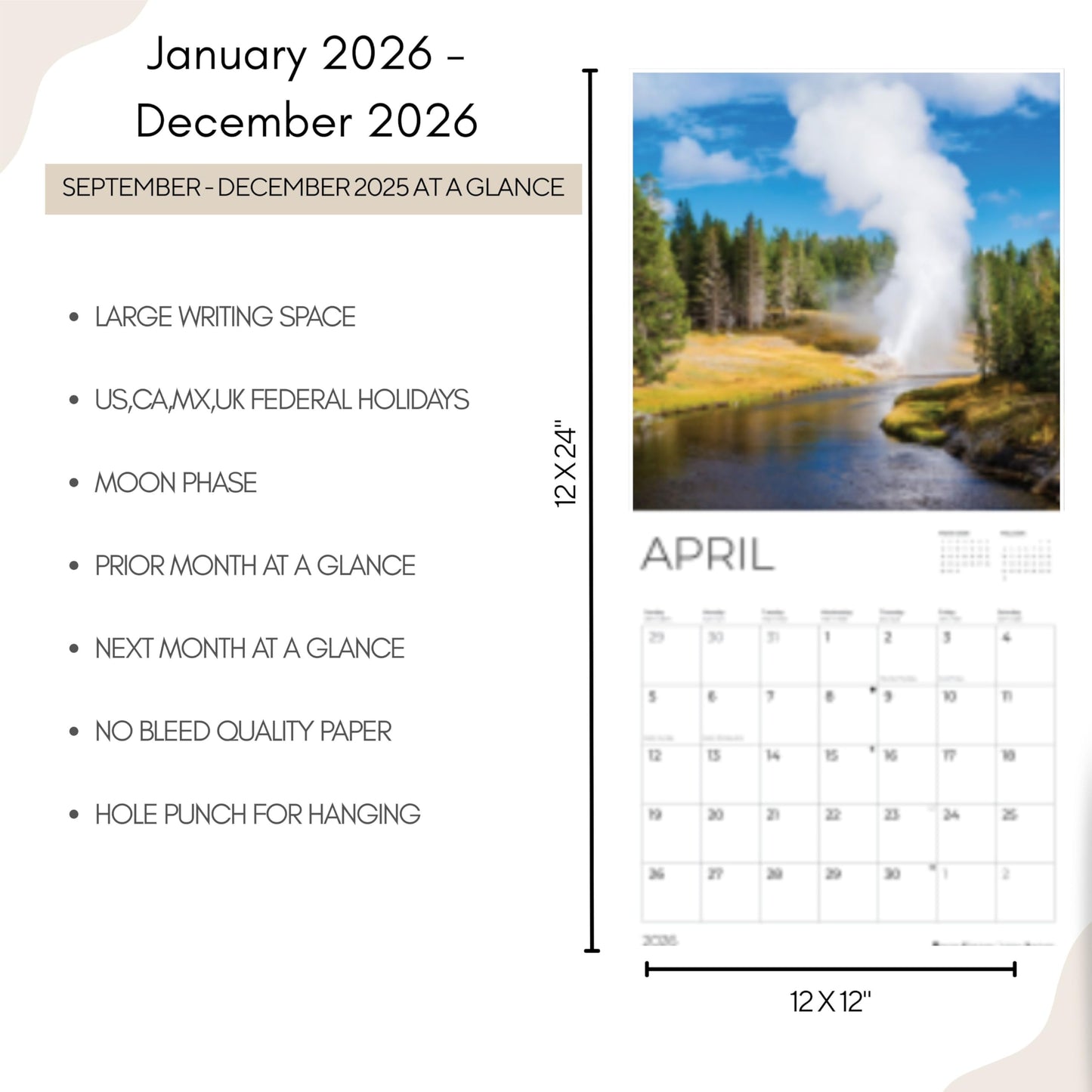 '26 Wall Calendar - Yellowstone National Park
