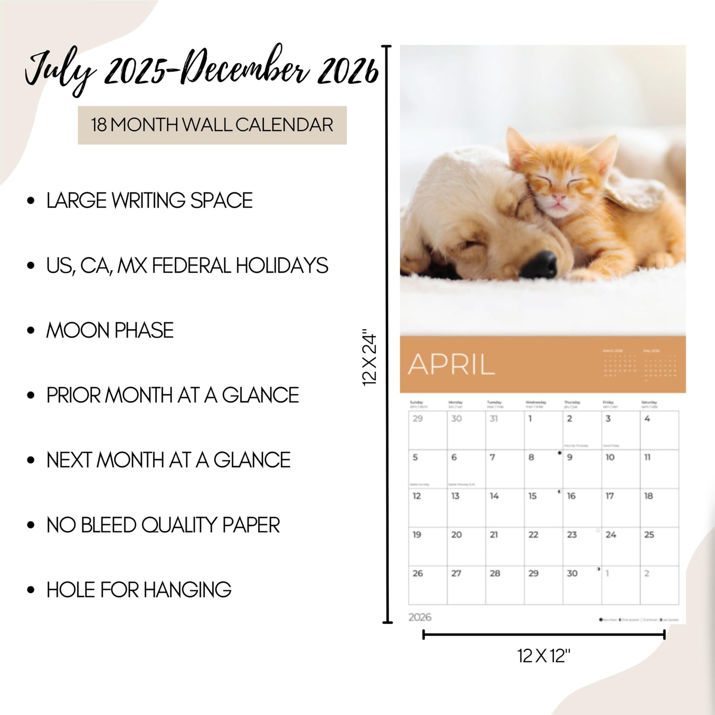 '26 Wall Calendar - Animals - 18mo