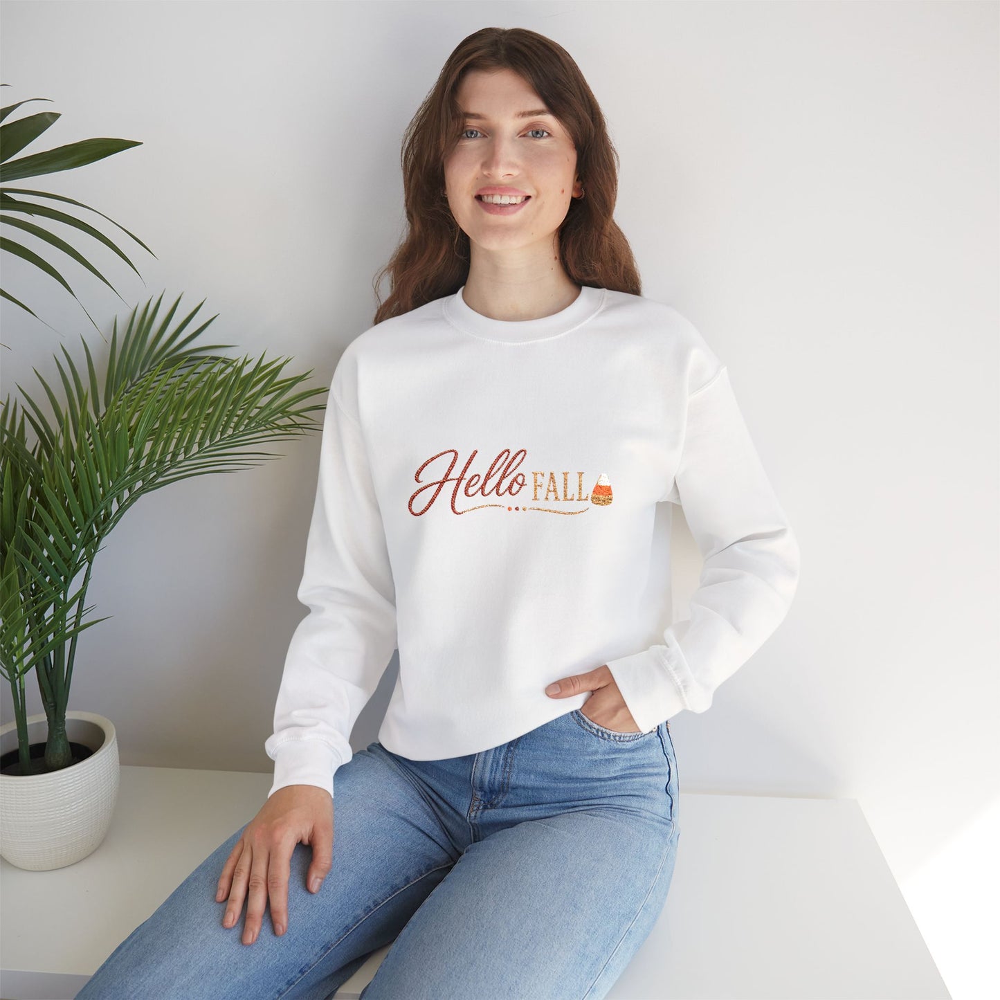 Hello Fall Embroidered Sweatshirt — Cozy Pumpkin Autumn Crewneck (10% Donated to Rescue Partners)