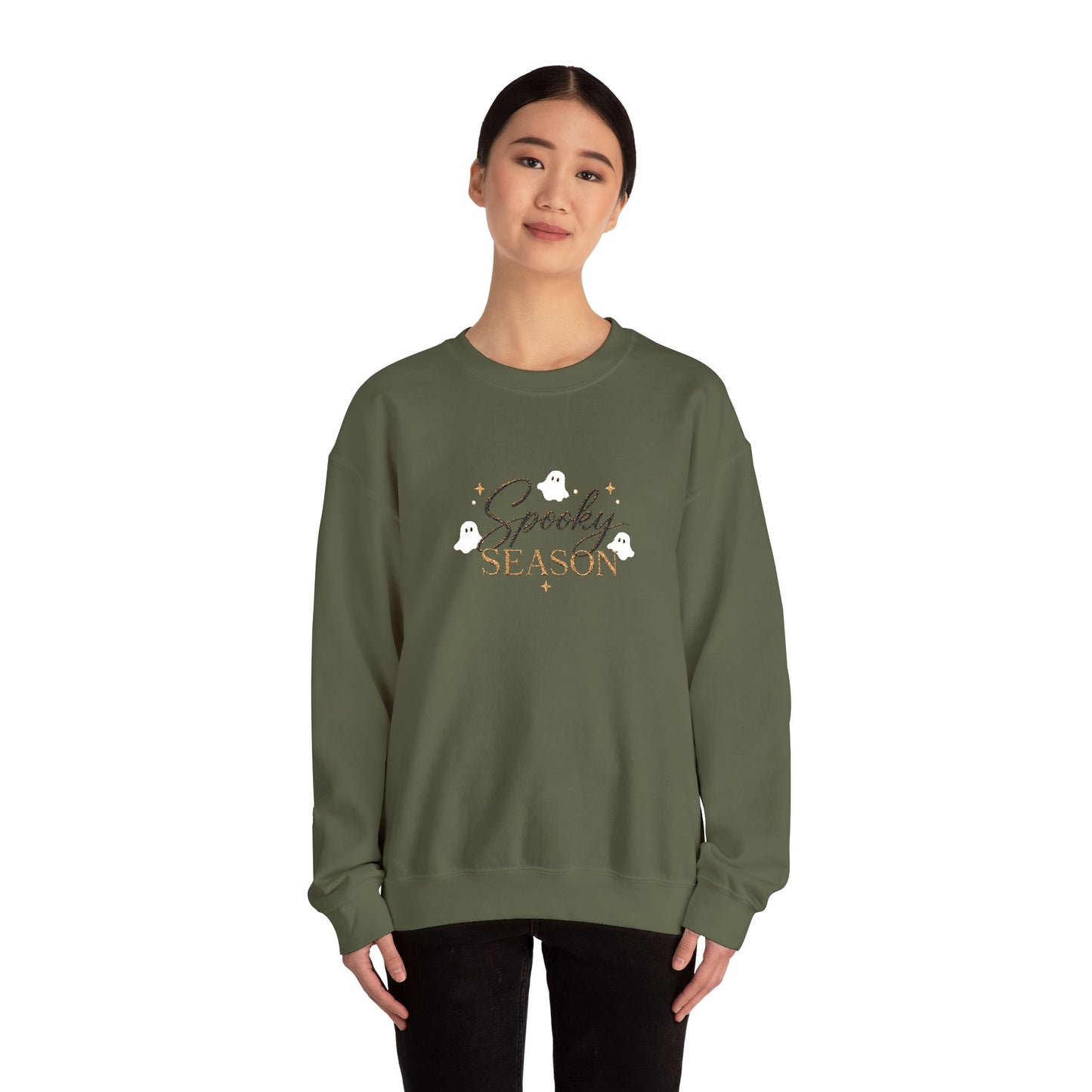 Spooky Season Embroidered Sweatshirt — Cute Ghosts Crewneck (10% to Rescue Partners)