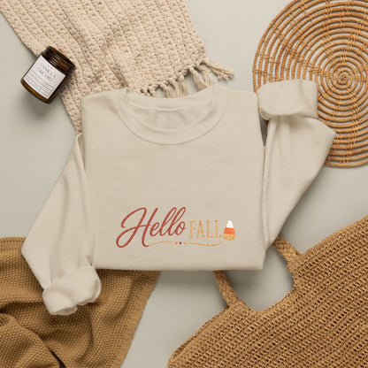 Hello Fall Embroidered Sweatshirt — Cozy Pumpkin Autumn Crewneck (10% Donated to Rescue Partners)