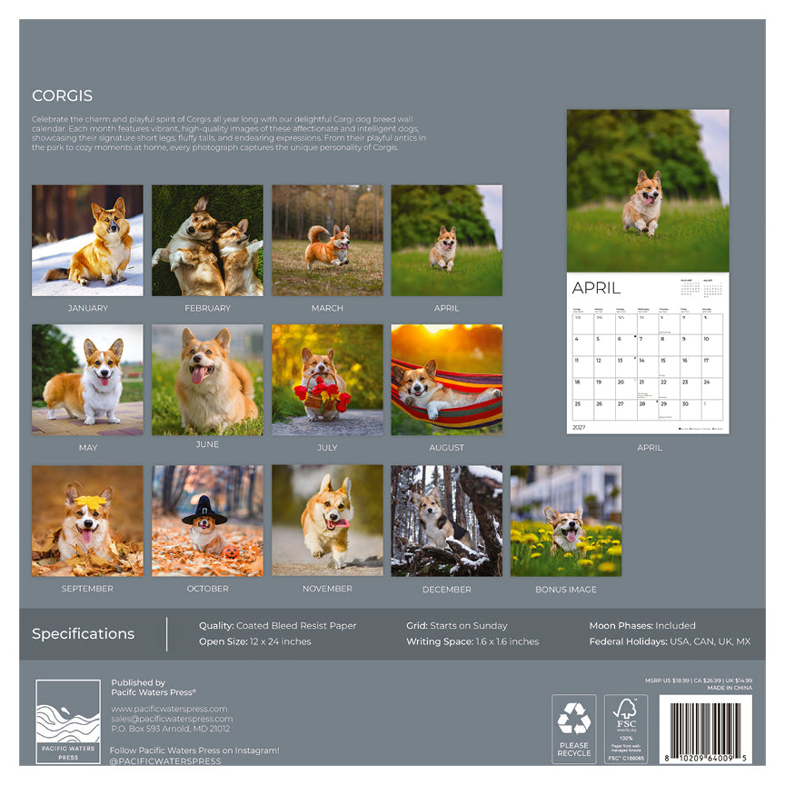'27 Wall Calendar - Corgis