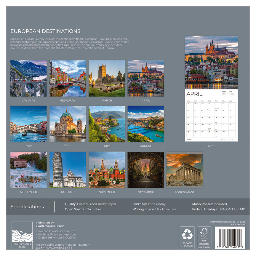 '27 Wall Calendar - European Destinations