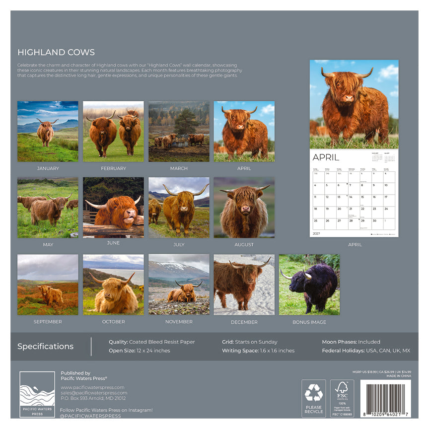'27 Wall Calendar - Highland Cows