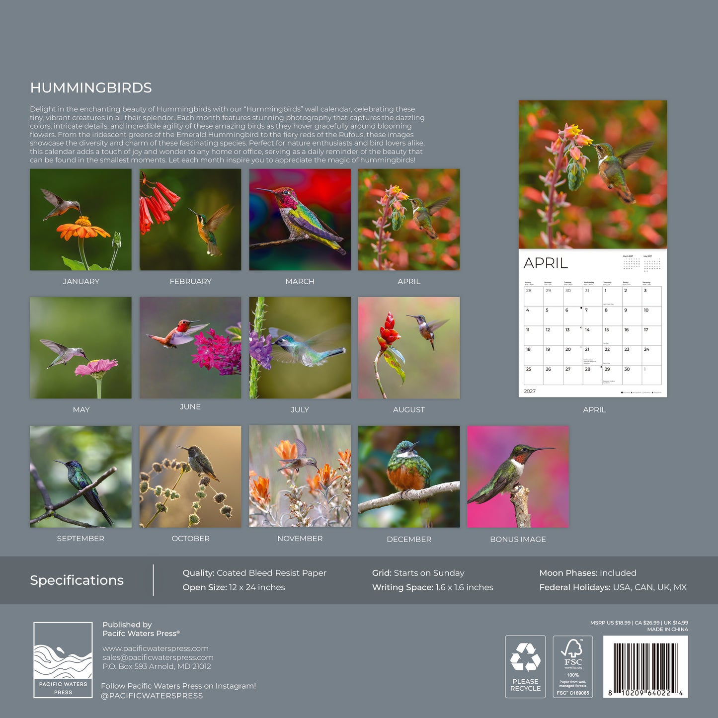 '27 Wall Calendar - Hummingbirds