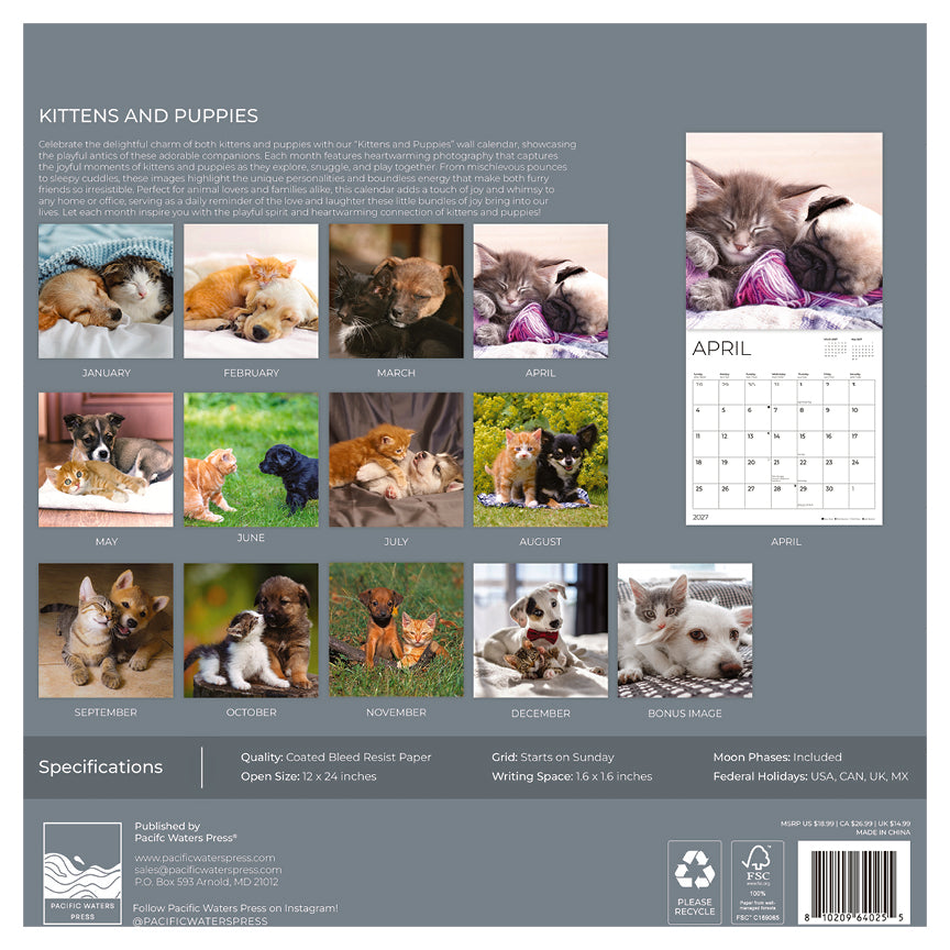 '27 Wall Calendar - Kittens and Puppies