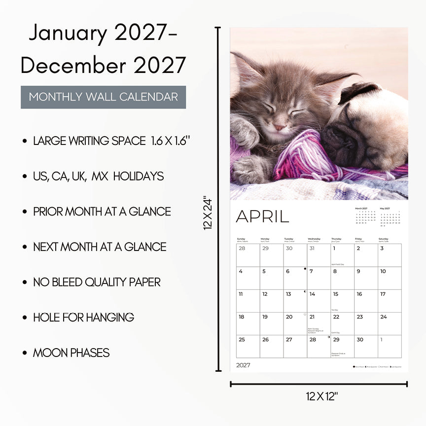 '27 Wall Calendar - Kittens and Puppies