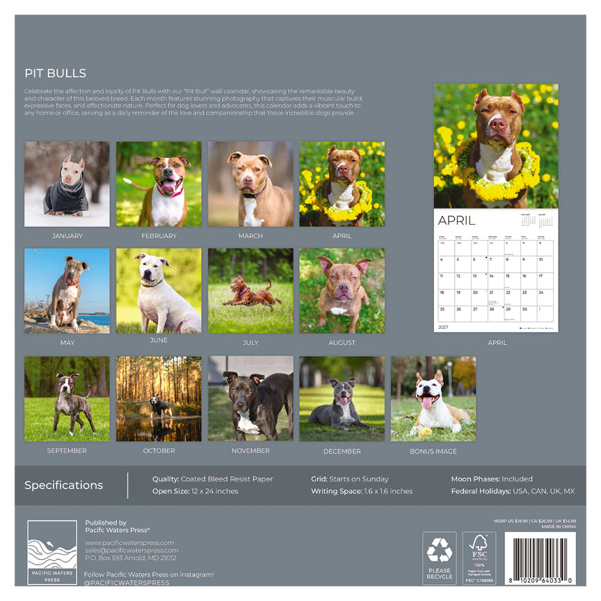 '27 Wall Calendar - Pit Bulls