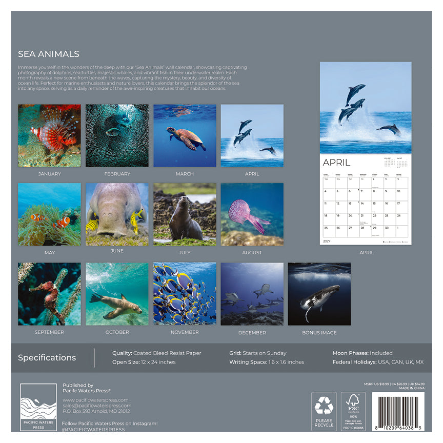 '27 Wall Calendar - Sea Animals