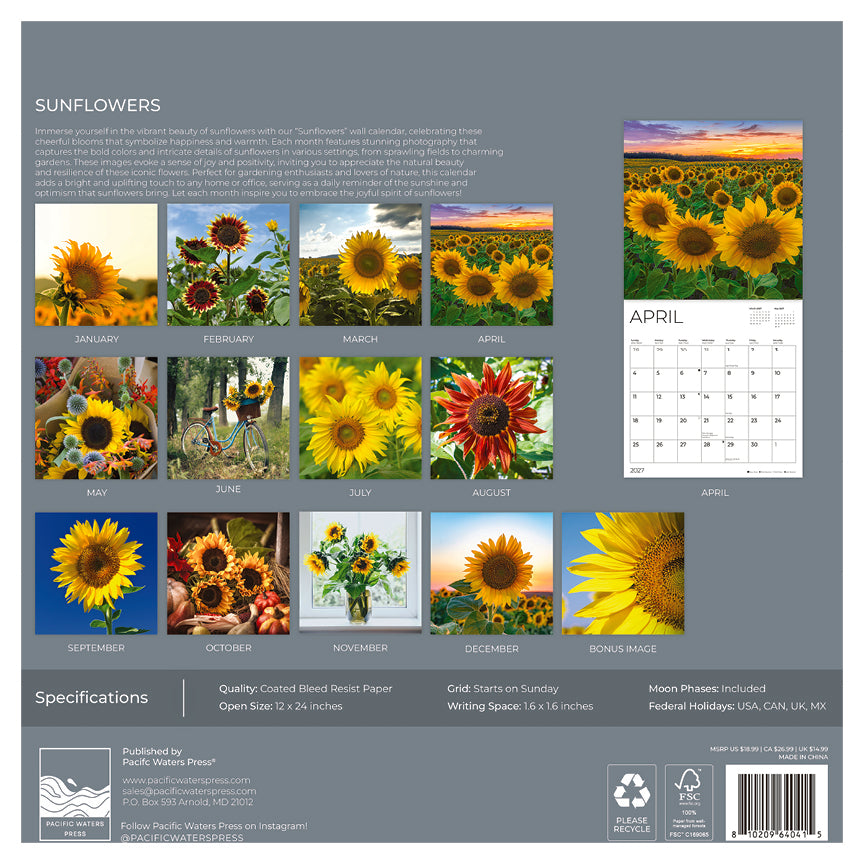 '27 Wall Calendar - Sunflowers