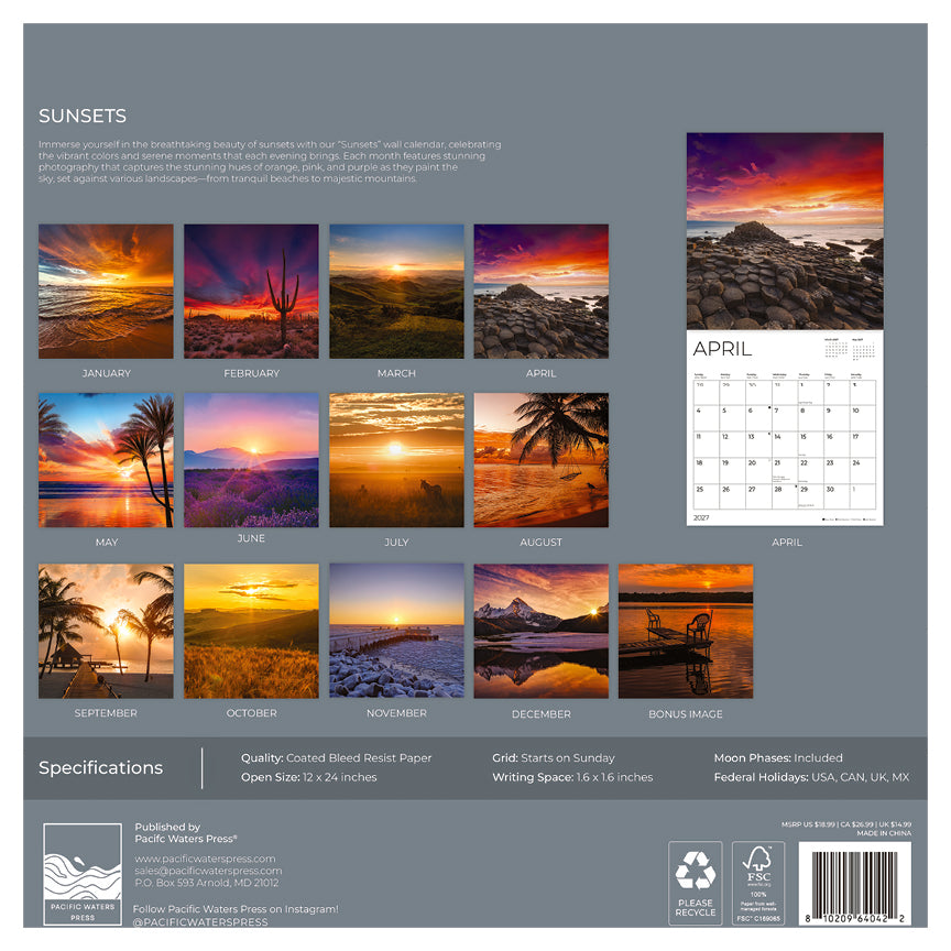 '27 Wall Calendar - Sunsets
