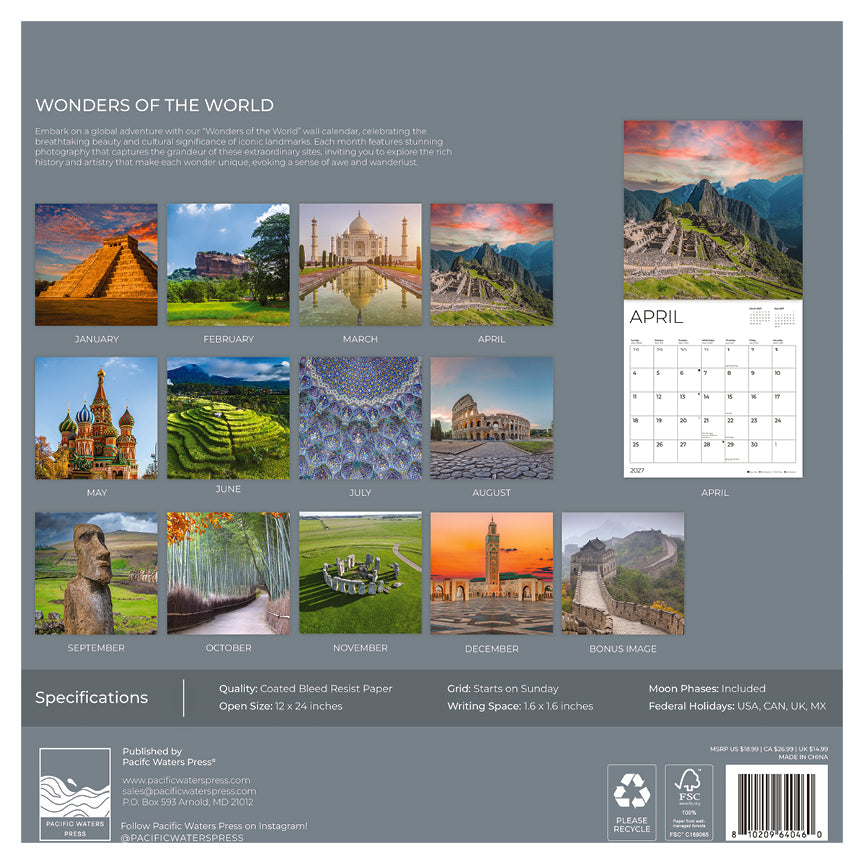 '27 Wall Calendar - Wonders of the World