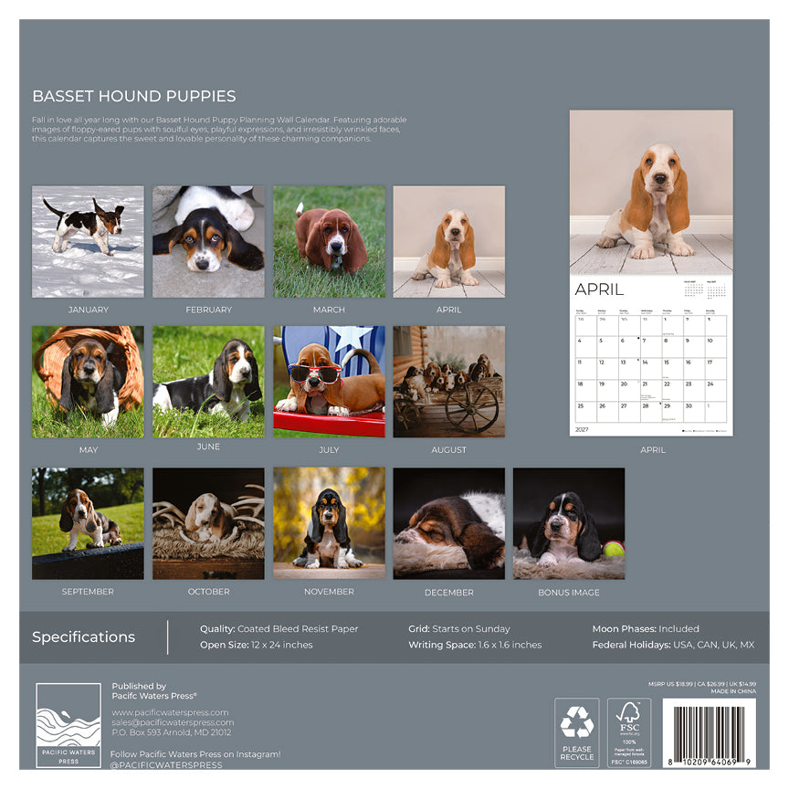 '27 Wall Calendar - Basset Hound Puppies