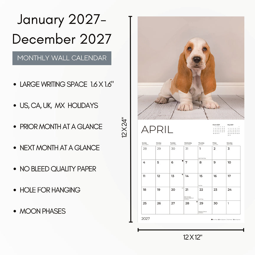 '27 Wall Calendar - Basset Hound Puppies