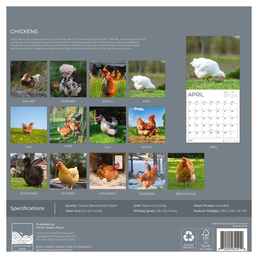 '27 Wall Calendar - Chickens