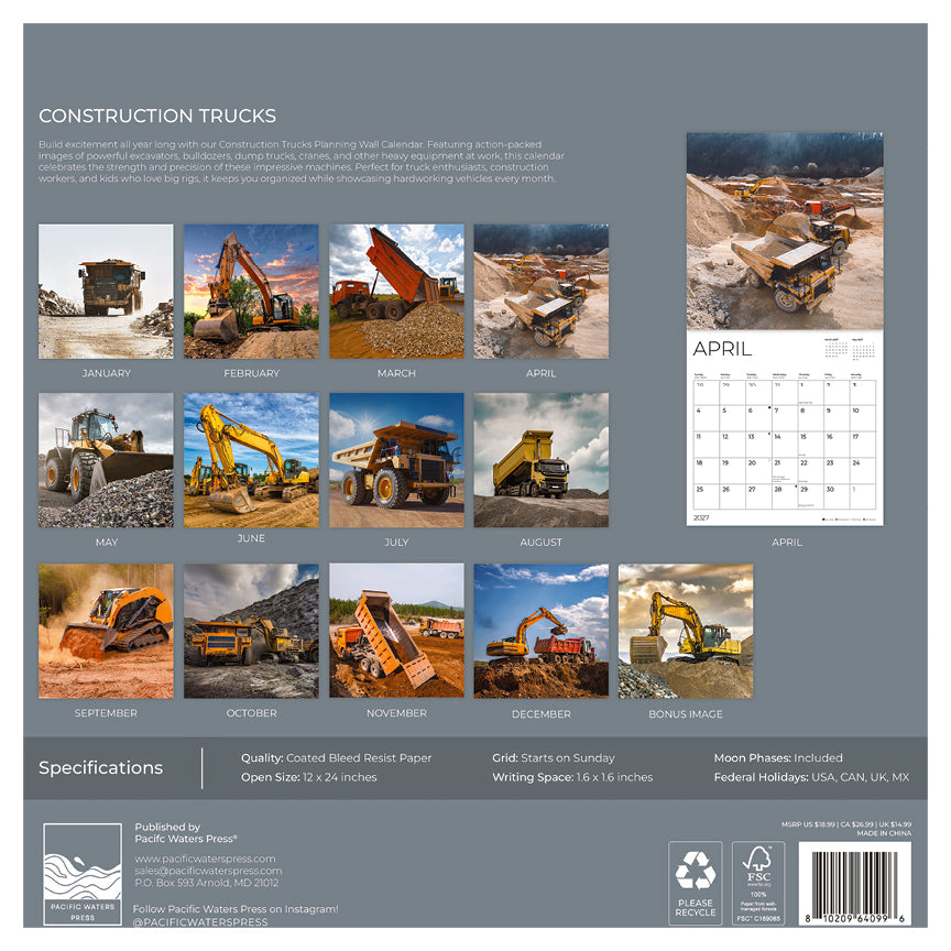 '27 Wall Calendar - Construction Trucks