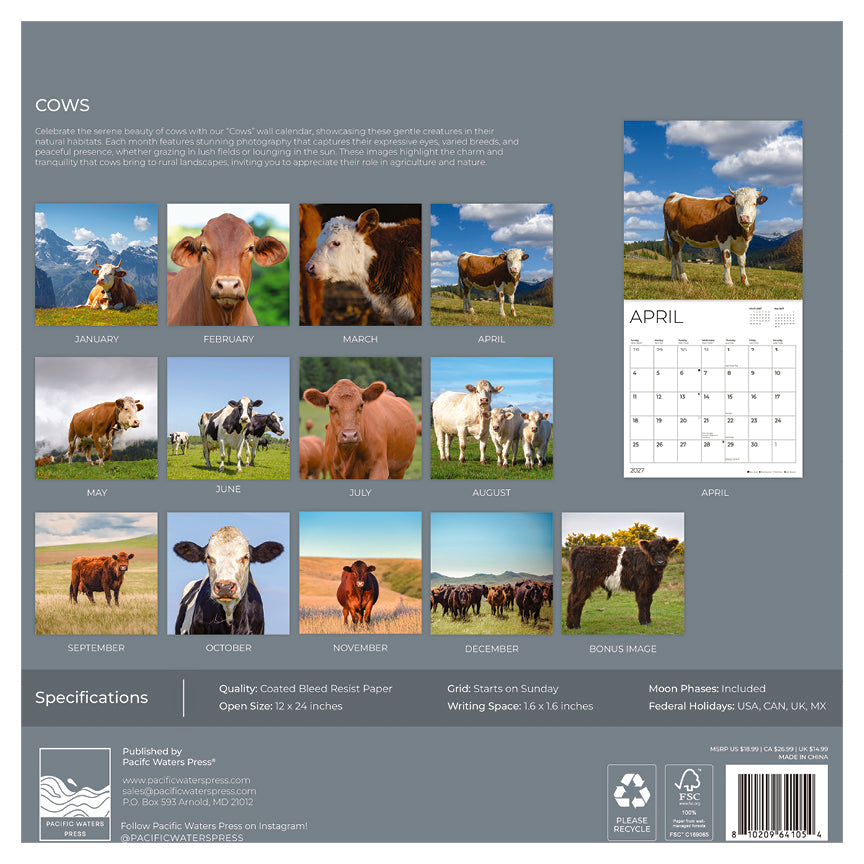'27 Wall Calendar - Cows