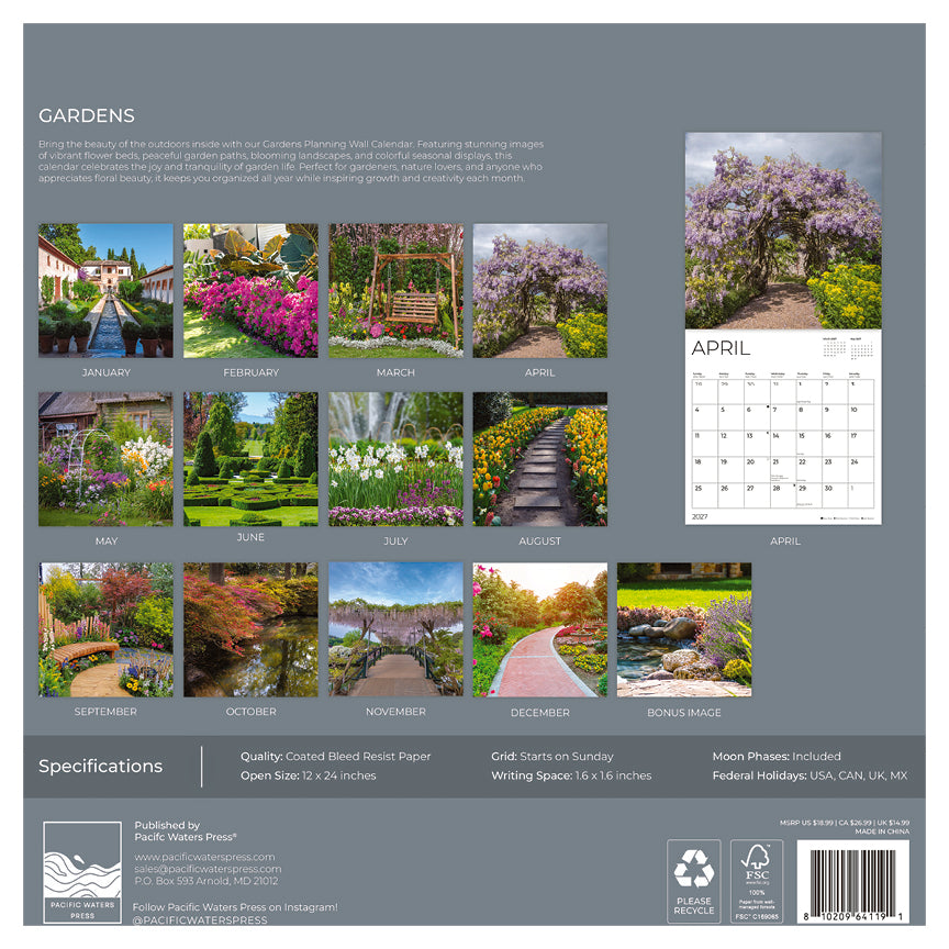'27 Wall Calendar - Gardens