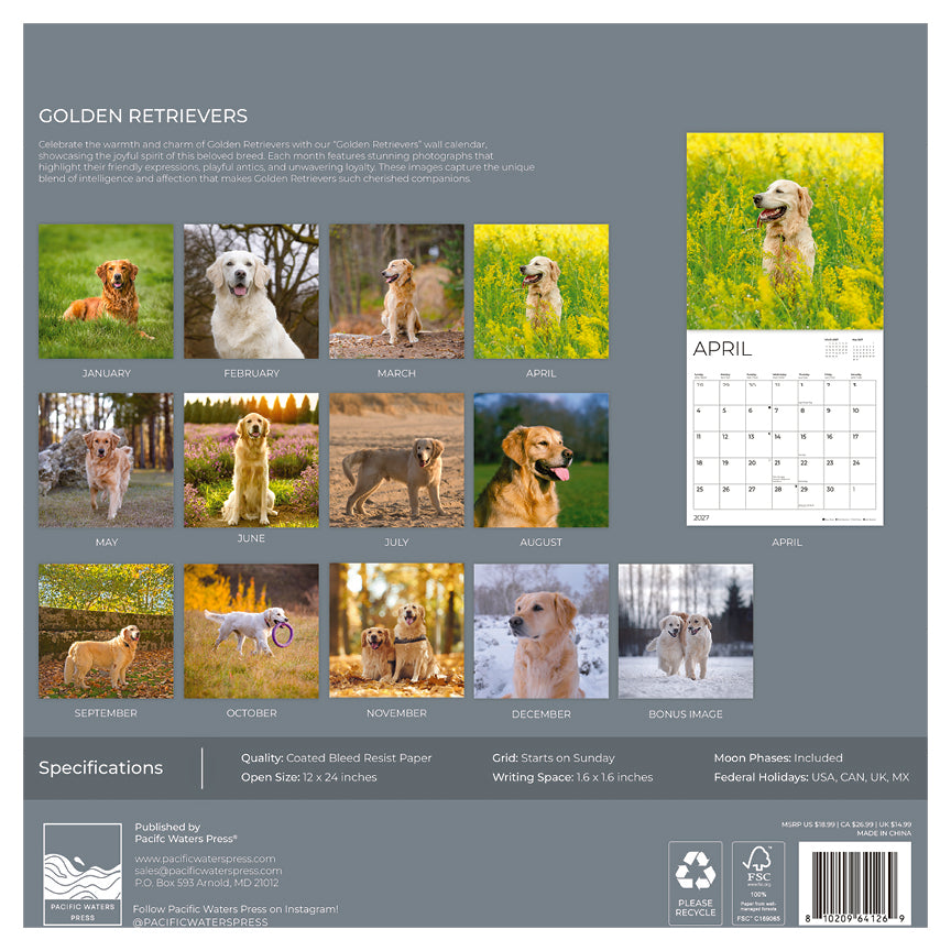 '27 Wall Calendar - Golden Retrievers