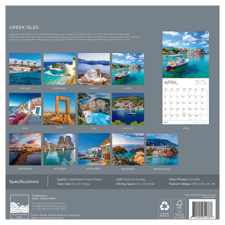'27 Wall Calendar - Greek Isles