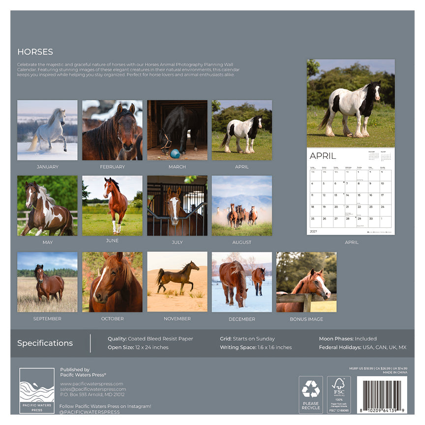 '27 Wall Calendar - Horses
