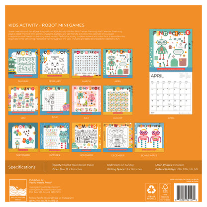 '27 Wall Calendar - Kids Activity - Robot Mini Games
