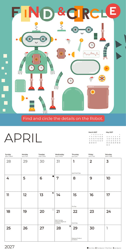 '27 Wall Calendar - Kids Activity - Robot Mini Games
