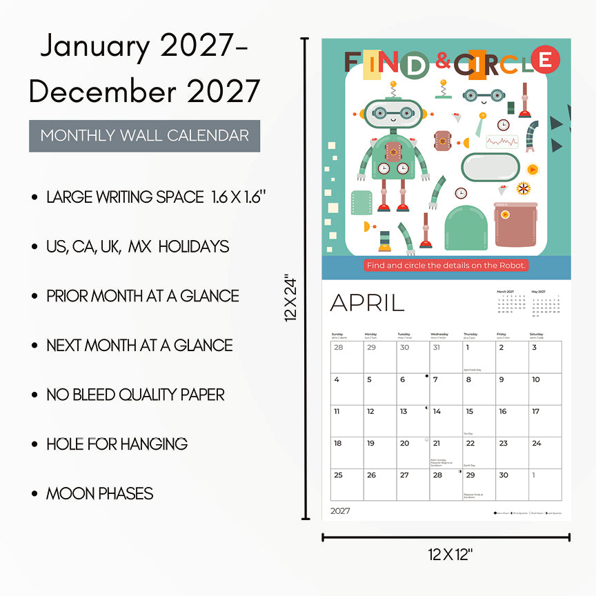 '27 Wall Calendar - Kids Activity - Robot Mini Games