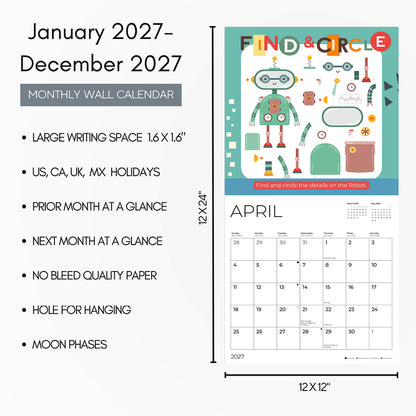 '27 Wall Calendar - Kids Activity - Robot Mini Games