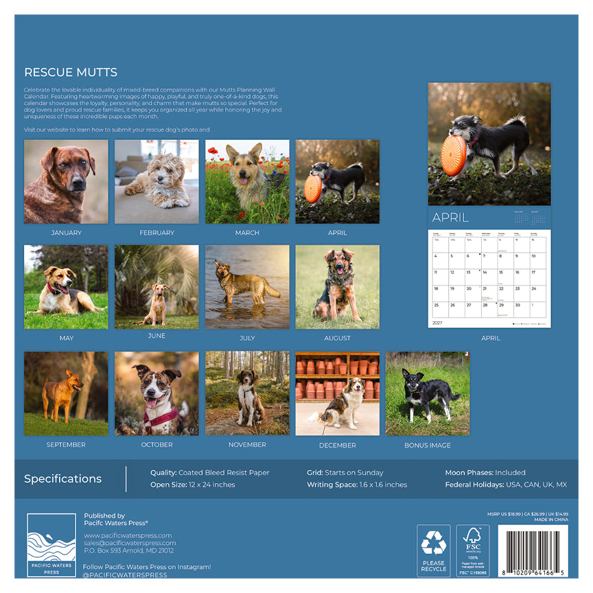 PFC: '27 Wall Calendar - Rescue Mutts - Gives Back!