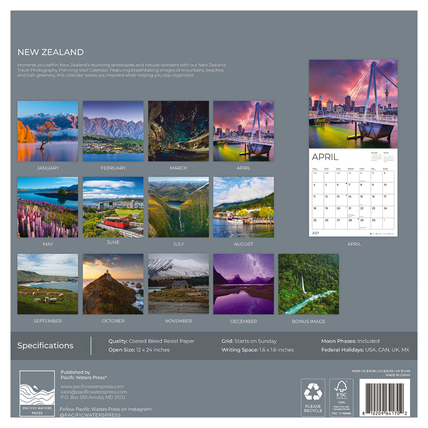 '27 Wall Calendar - New Zealand