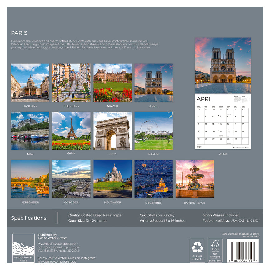 '27 Wall Calendar - Paris