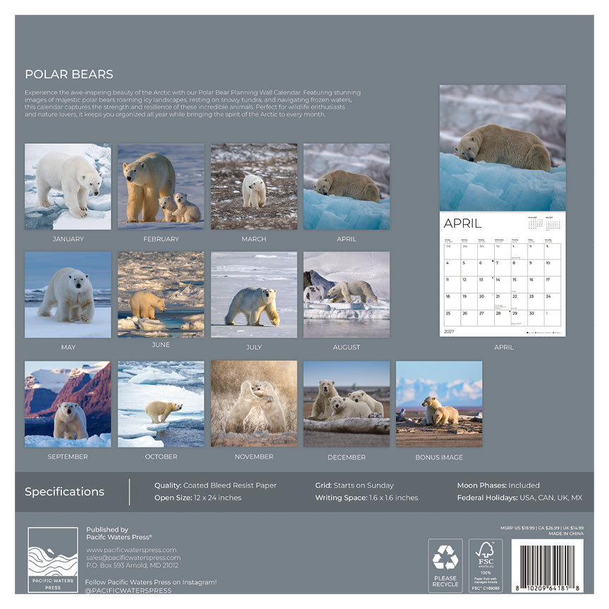 '27 Wall Calendar - Polar Bears