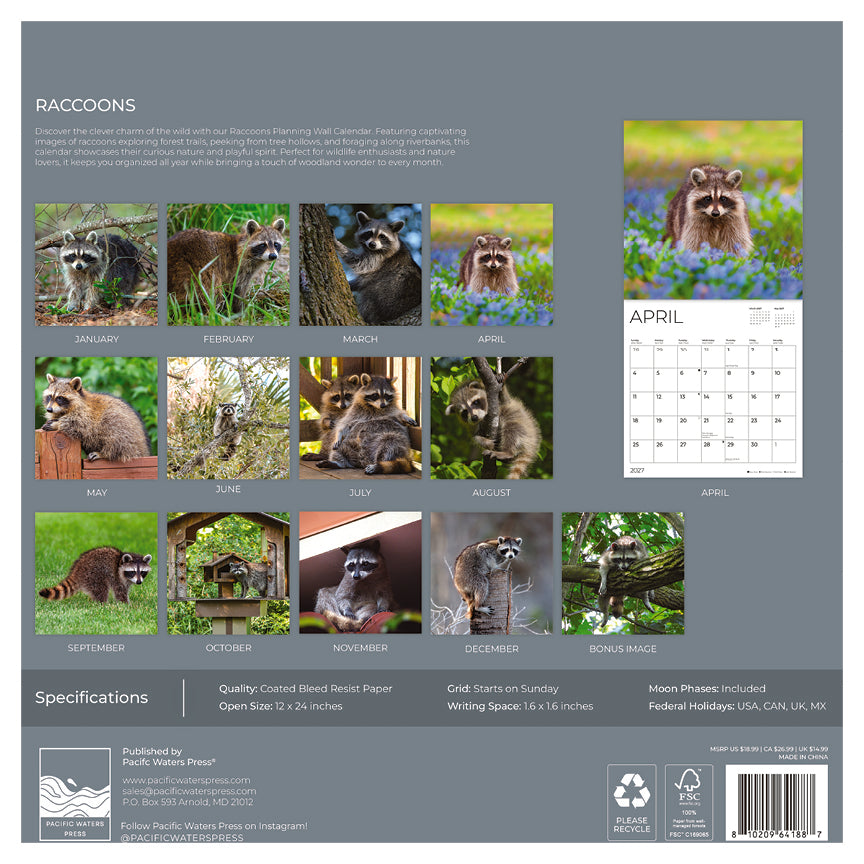 '27 Wall Calendar - Raccoons