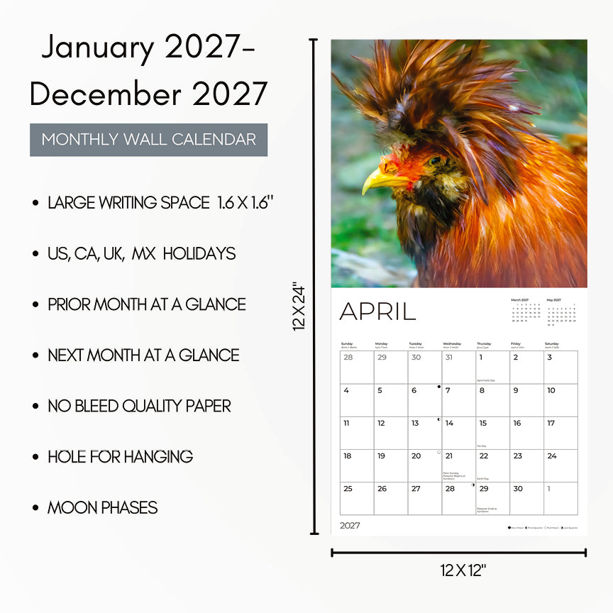 '27 Wall Calendar - Roosters
