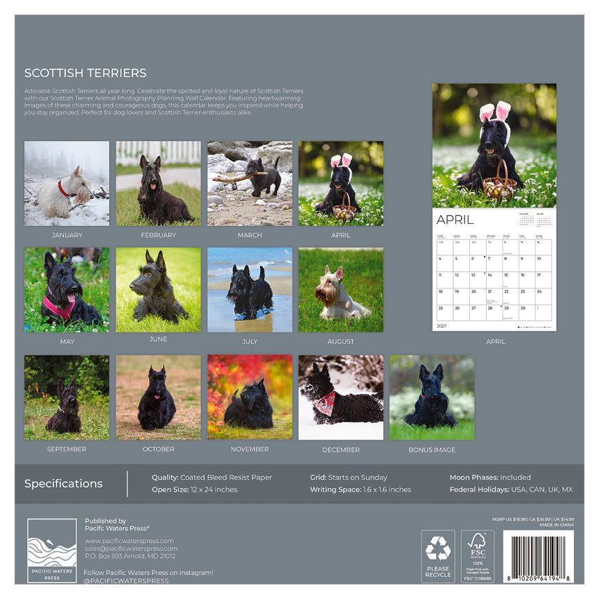 '27 Wall Calendar - Scottish Terriers
