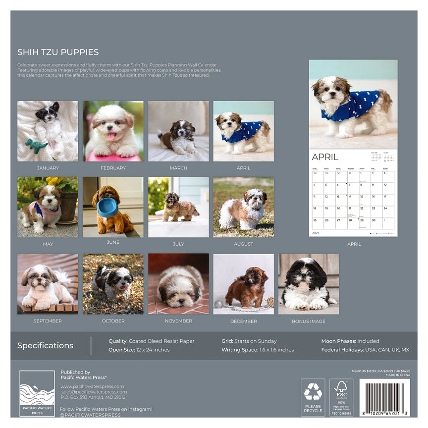 '27 Wall Calendar - Shih Tzu Puppies