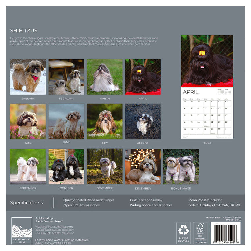 '27 Wall Calendar - Shih Tzus