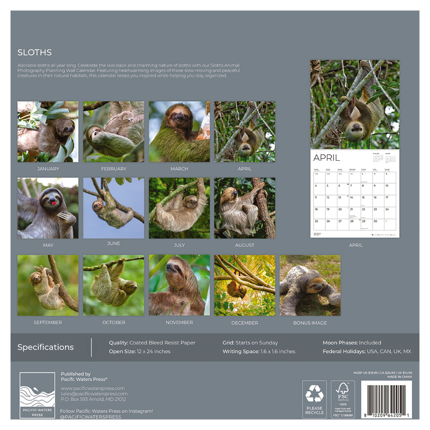 '27 Wall Calendar - Sloths