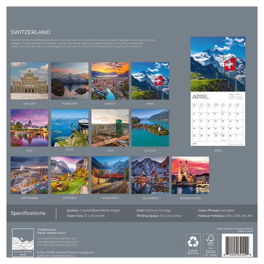 '27 Wall Calendar - Switzerland