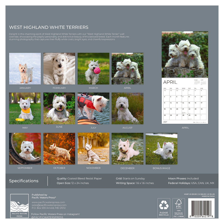 '27 Wall Calendar - West Highland White Terriers