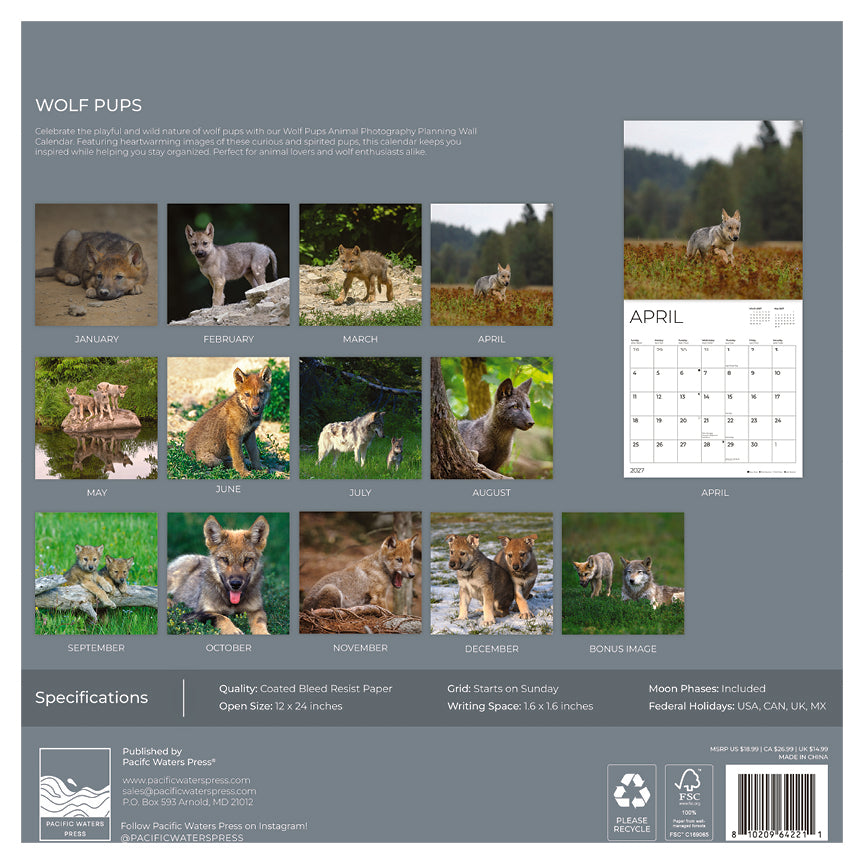 '27 Wall Calendar - Wolf Pups