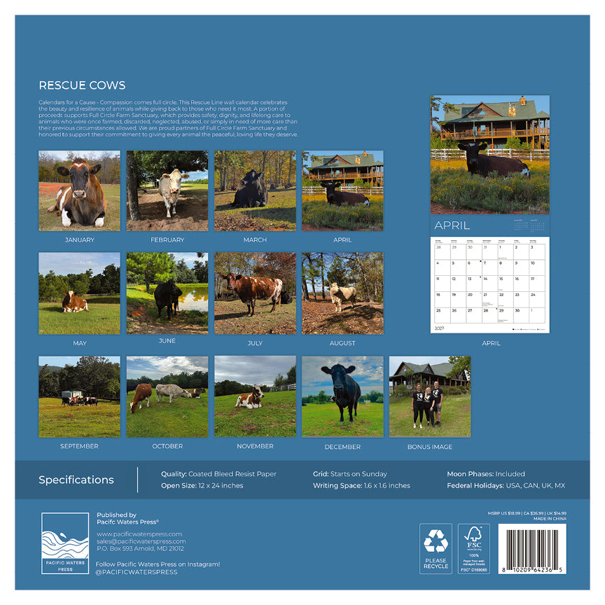 PFC: '27 Wall Calendars - Rescue Cows - Gives Back!