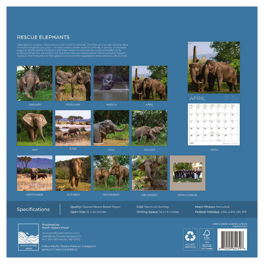 PFC: '27 Wall Calendars - Rescue Elephants - Gives Back!