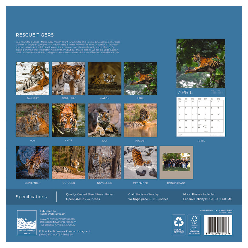 PFC: '27 Wall Calendars - Rescue Tigers - Gives Back!